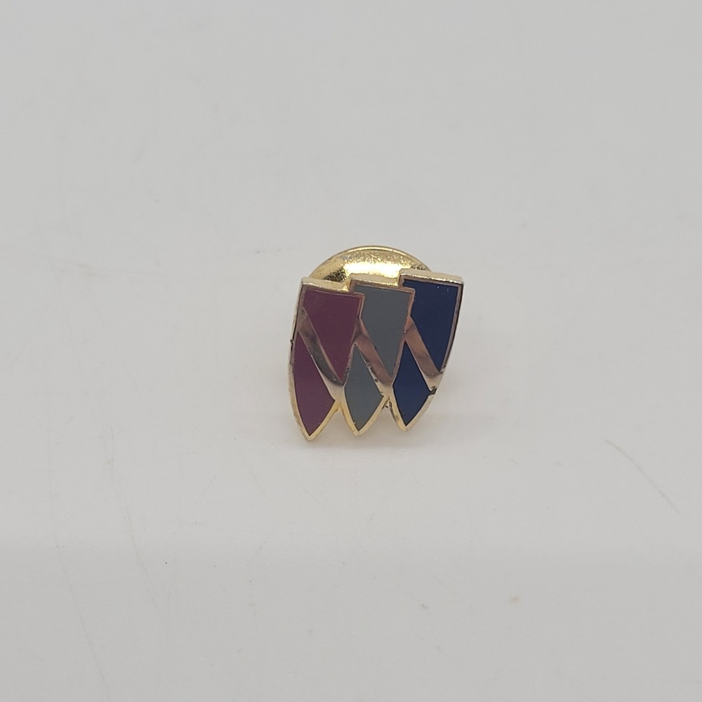 Vintage Buick Tri-Shield Logo Lapel Pin Gold Tone Enamel Red Grey Blue Car Badge